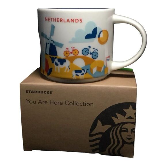 Starbucks Netherlands YAH Mug Windmill Bicycle Canal Coffee Cup You Are Here New - Picture 2 of 12